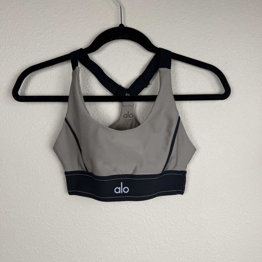 Alo Airlift Suit Up Sports Bra Black/Tan Medium Support Adj Straps *No pads Sz S